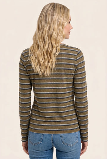 Olive Double Striped Long Sleeve Top