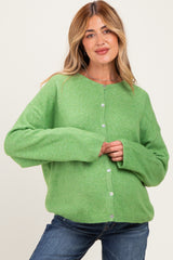 Light Green Long Sleeve Crew Neck Maternity Cardigan