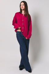 Raspberry Long Sleeve Crew Neck Cardigan