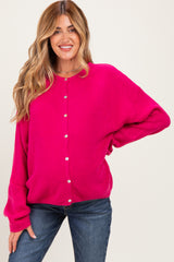 Raspberry Long Sleeve Crew Neck Maternity Cardigan