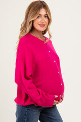 Raspberry Long Sleeve Crew Neck Maternity Cardigan
