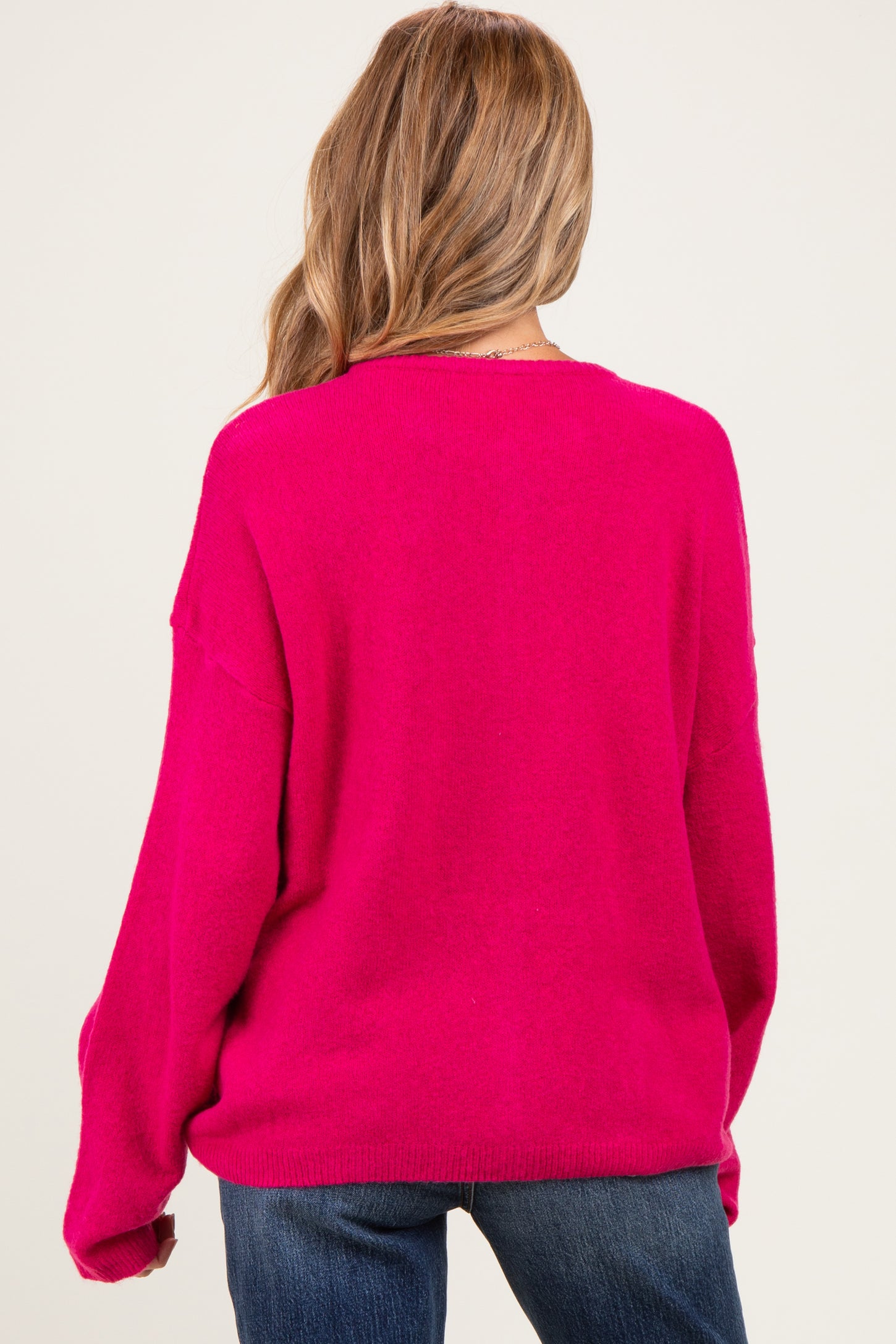 Raspberry Long Sleeve Crew Neck Maternity Cardigan