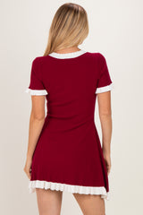Mulberry Contrast Ruffle Short Sleeve Mini Dress