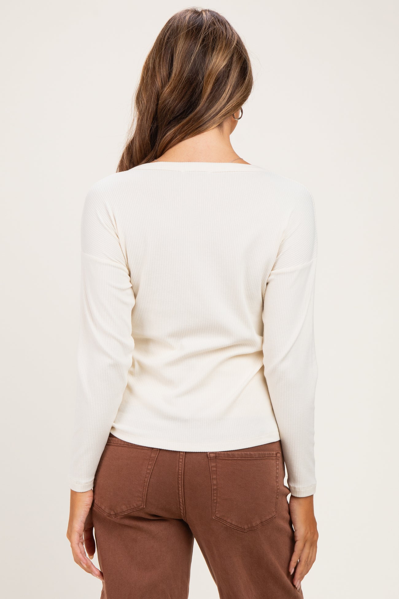 Ivory Split Neck Oversized Brushed Knit Maternity Top