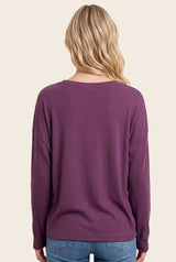 Plum Split Neck Oversized Brushed Knit Top
