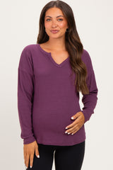 Plum Split Neck Oversized Brushed Knit Maternity Top