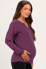 Plum Split Neck Oversized Brushed Knit Maternity Top