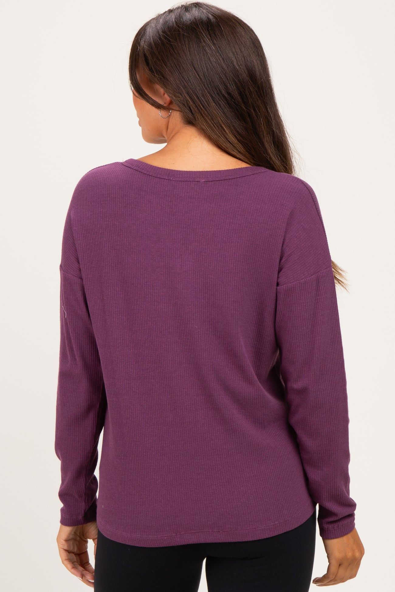 Plum Split Neck Oversized Brushed Knit Maternity Top
