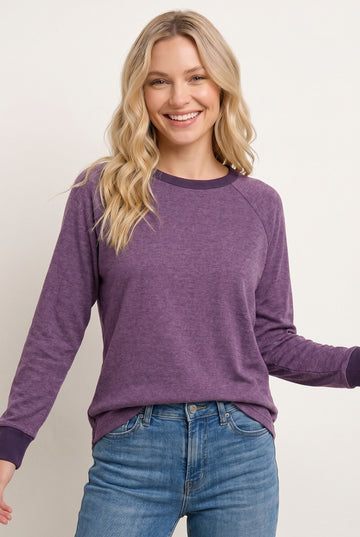 Plum Brushed Knit Long Sleeve Top