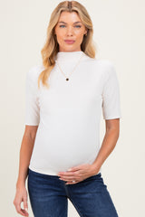 Ivory Funnel Neck Elbow Sleeve Top