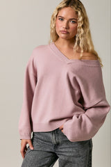 Dusty Pink V-Neck Drop Shoulder Maternity Sweater