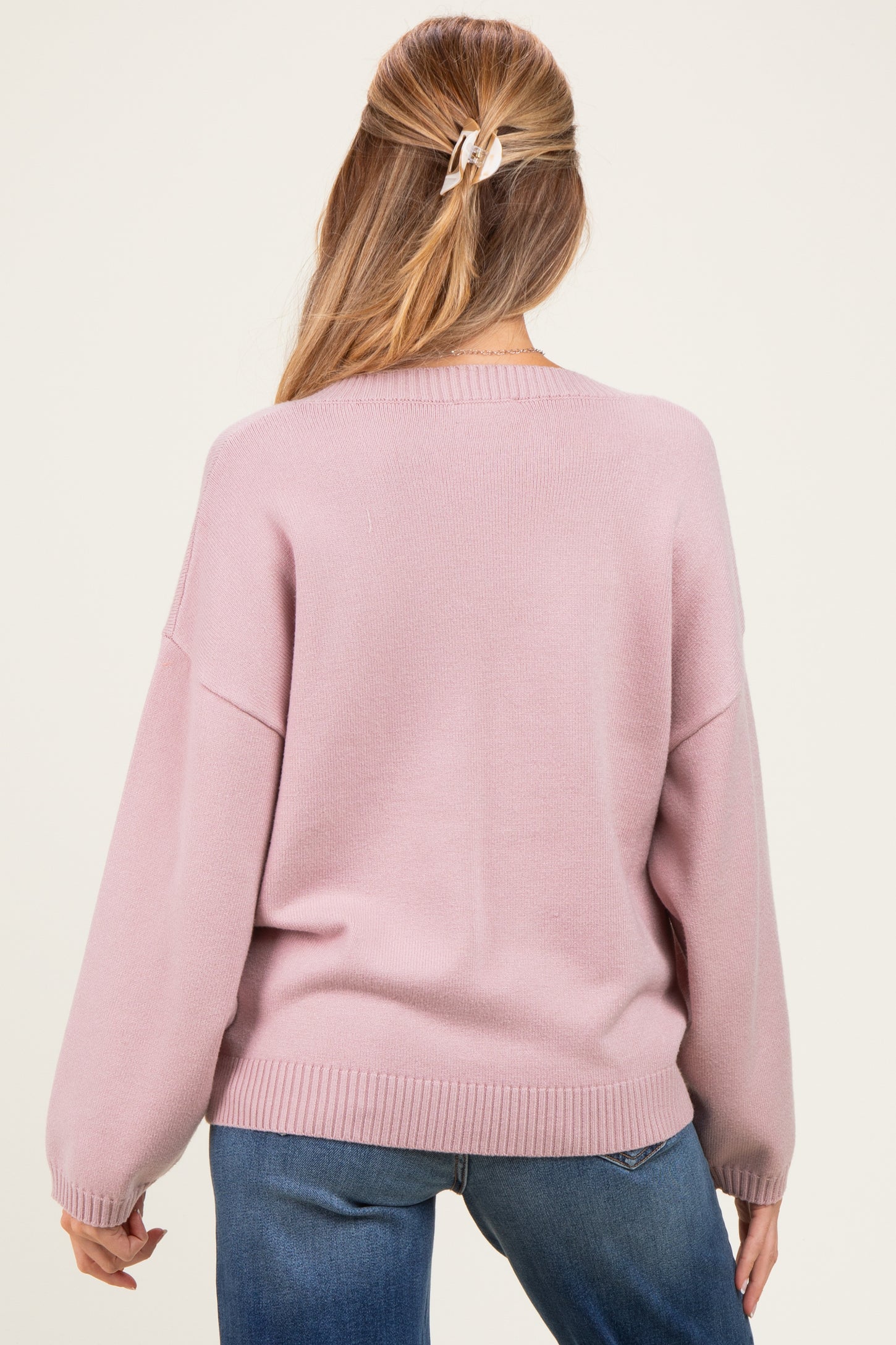 Dusty Pink V-Neck Drop Shoulder Maternity Sweater