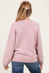 Dusty Pink V-Neck Drop Shoulder Maternity Sweater