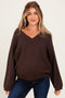 Dark Brown V-Neck Drop Shoulder Maternity Sweater