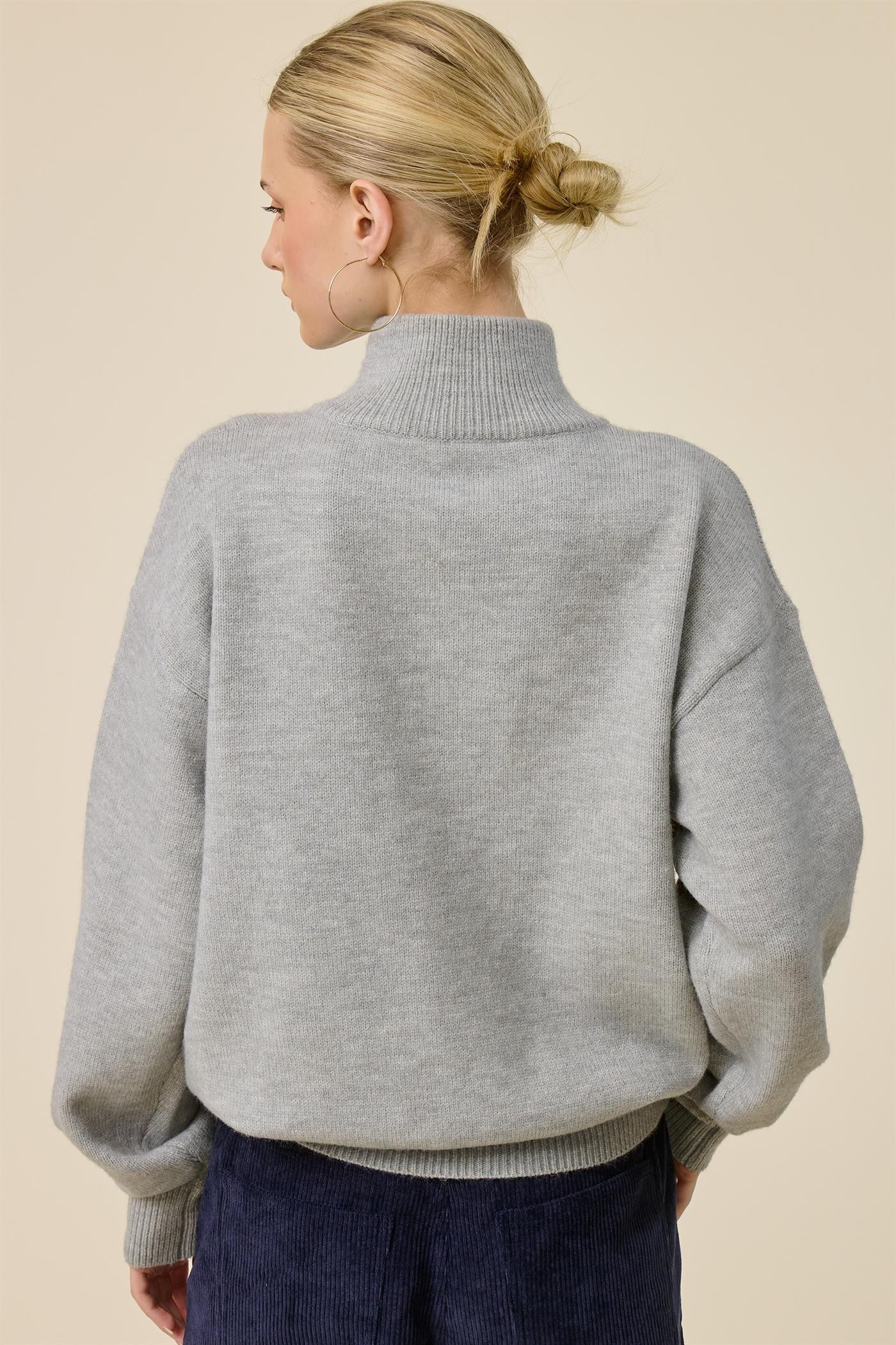 Grey Half Zip Mock Neck Sweater