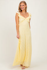 Yellow Textured Short Sleeve Sweetheart Maternity Maxi Dress