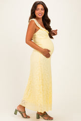 Yellow Textured Short Sleeve Sweetheart Maternity Maxi Dress