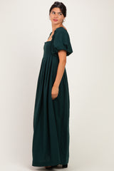 Hunter Green Square Neck Puff Sleeve Maxi Dress