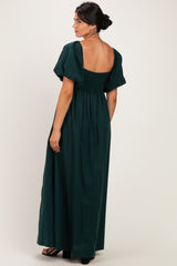 Hunter Green Square Neck Puff Sleeve Maxi Dress