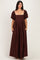 Dark Brown Square Neck Puff Sleeve Maxi Dress
