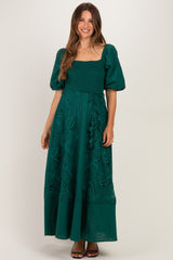 Hunter Green Crochet Lace Smocked Maternity Maxi Dress