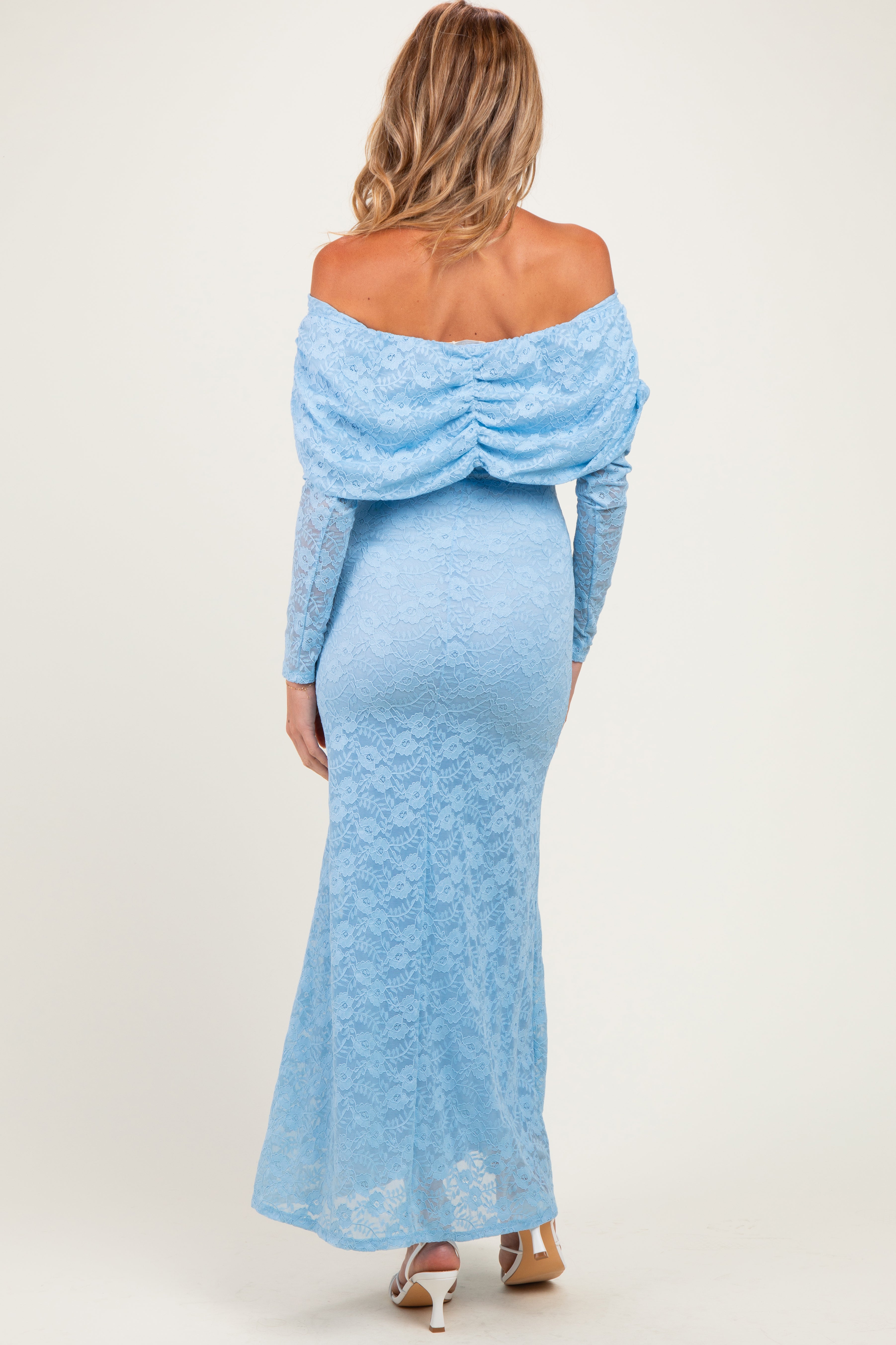 pinkblush blue lace maternity dress Light Off Shoulder Long Sleeve Maxi – Size:13 US Women (10 UK/AU) shoulder lace maternity maxi RMDROP Floral Dress Sherri Dress