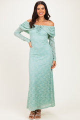 Seafoam Lace Off Shoulder Long Sleeve Maternity Maxi Dress