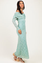 Seafoam Lace Off Shoulder Long Sleeve Maxi Dress