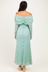 Seafoam Lace Off Shoulder Long Sleeve Maxi Dress