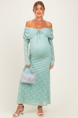 Seafoam Lace Off Shoulder Long Sleeve Maternity Maxi Dress