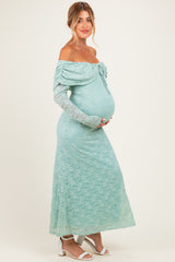 Seafoam Lace Off Shoulder Long Sleeve Maternity Maxi Dress