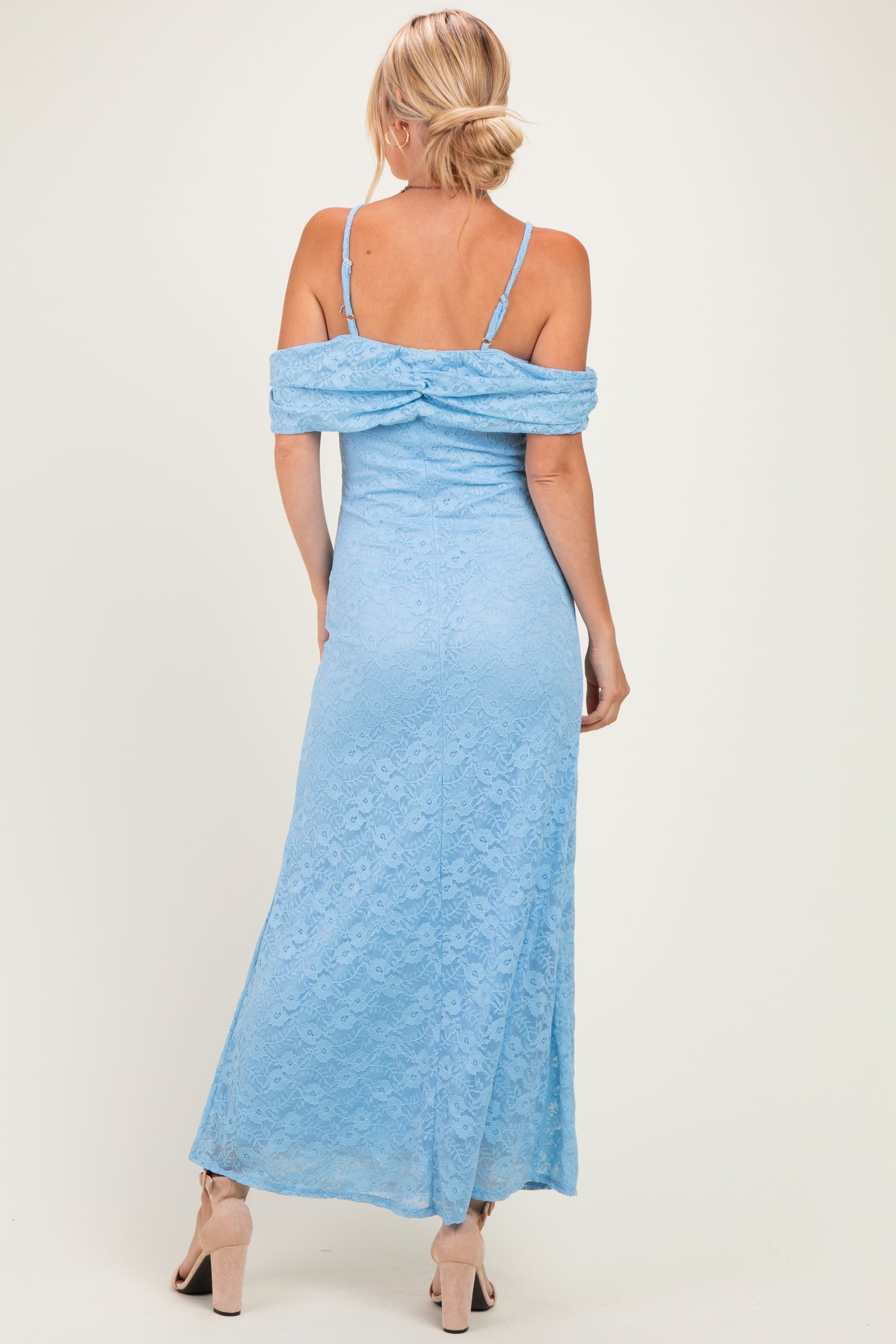 Light Blue Lace Off Shoulder Maxi Dress