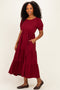 Burgundy Solid Short Sleeve Tiered Maternity Maxi Dress