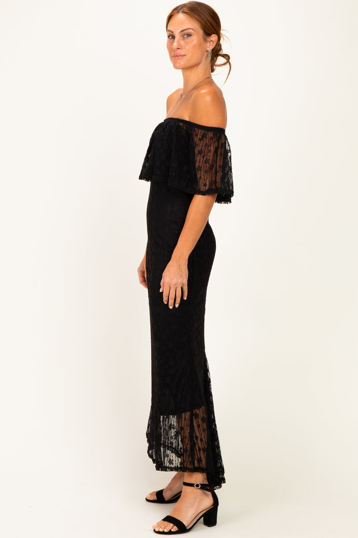 Black Off Shoulder Lace Maxi Dress