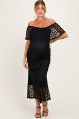 Black Off Shoulder Lace Maternity Maxi Dress