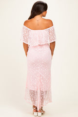 Light Pink Off Shoulder Lace Maternity Maxi Dress