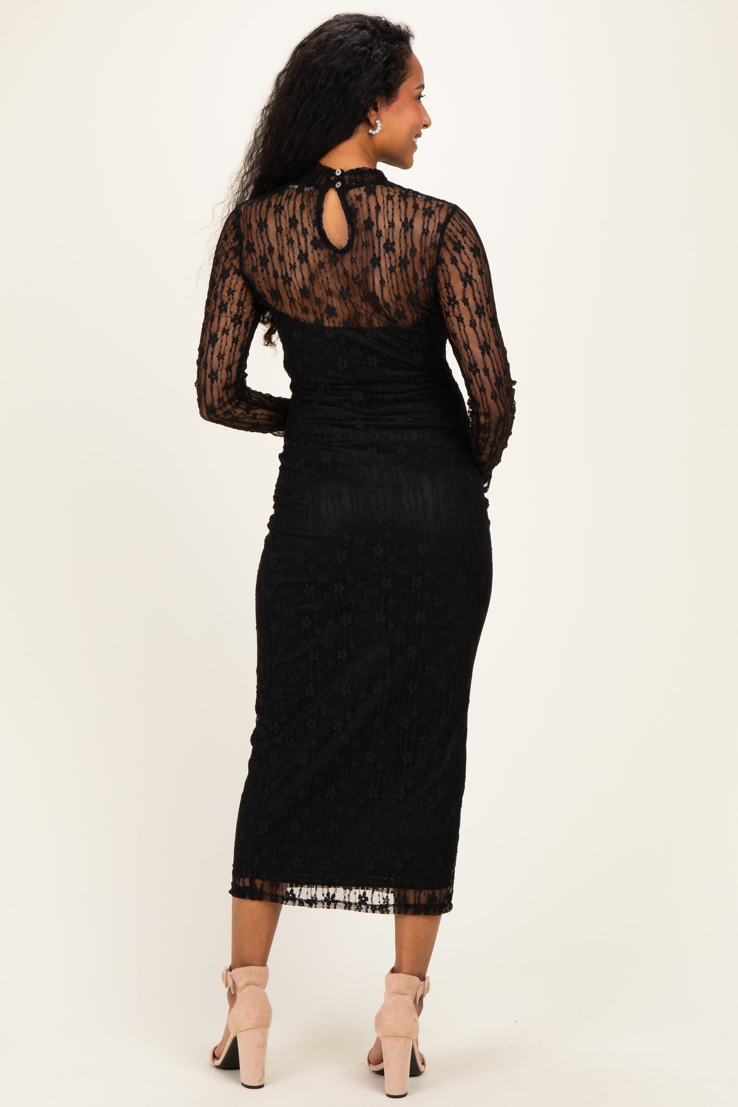 Black Lace Mock Neck Long Sleeve Maternity Maxi Dress – PinkBlush