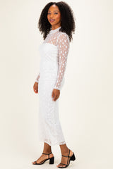 Ivory Lace Mock Neck Long Sleeve Maternity Maxi Dress