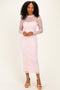 Light Pink Lace Mock Neck Long Sleeve Maternity Maxi Dress