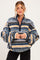 Blue Printed Fleece Oversized Half Zip Maternity Pullover