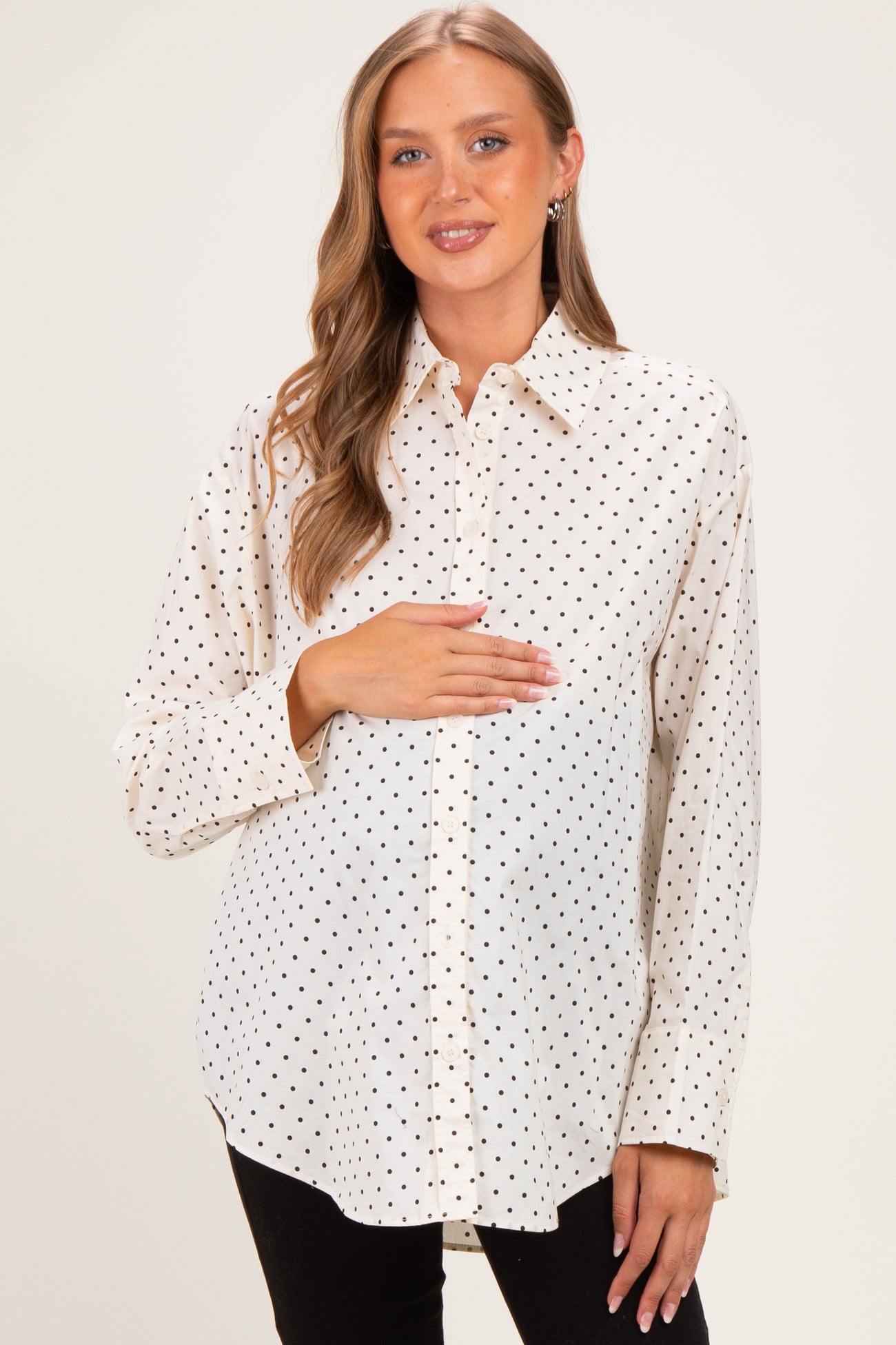 Ivory Polka Dot Oversized Button Down Maternity Shirt