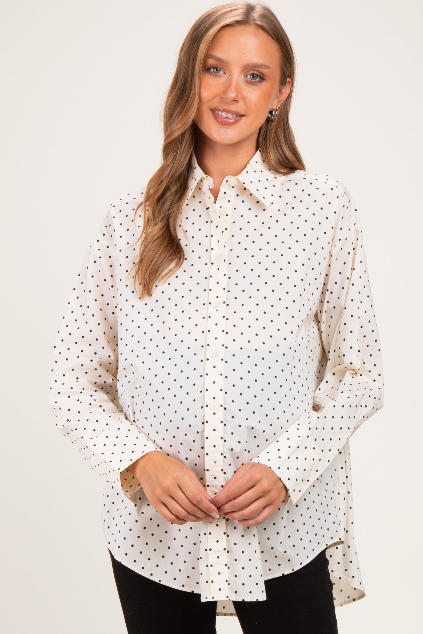 Ivory Polka Dot Oversized Button Down Maternity Shirt