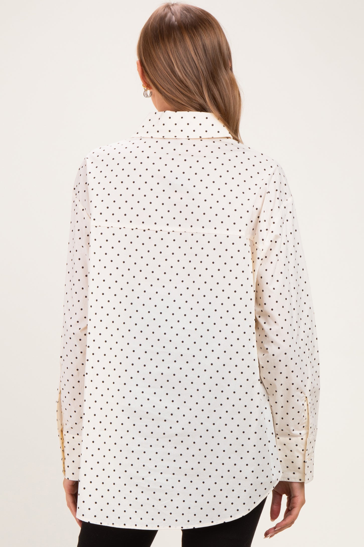 Ivory Polka Dot Oversized Button Down Maternity Shirt