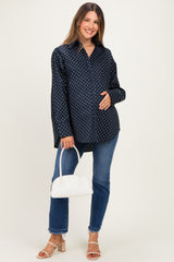 Navy Polka Dot Oversized Button Down Maternity Shirt