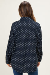 Navy Polka Dot Oversized Button Down Maternity Shirt