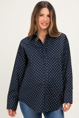 Navy Polka Dot Oversized Button Down Maternity Shirt