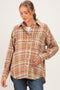Beige Brushed Plaid Oversized Maternity Shirt Jacket