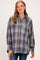 Navy Brushed Plaid Oversized Maternity Shirt Jacket