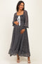 Black Dot Smocked Ribbon Tie Ruffle Maternity Maxi Dress