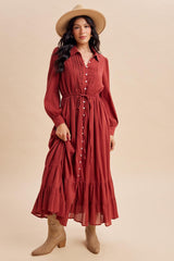 Terracotta Pleated Front Button Down Maternity Maxi Dress